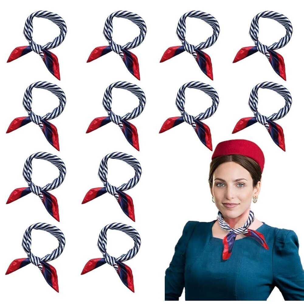 12 Pieces Sailor Scarf Red White Blue Silk Neck Scarves for Women Ladies